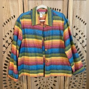 Vintage - Coldwater Creek Linen Blend Multi-colored Striped Jacket/ Blazer